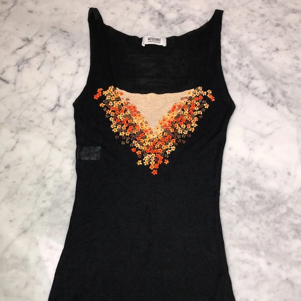 MOSCHINO Embroidered Black Tank Top Size 6 - Picture 8 of 15